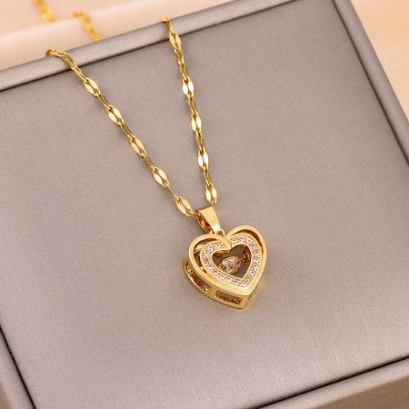 Picture of "Love" Collar Doble Capa Acero Titanio con Circonitas
